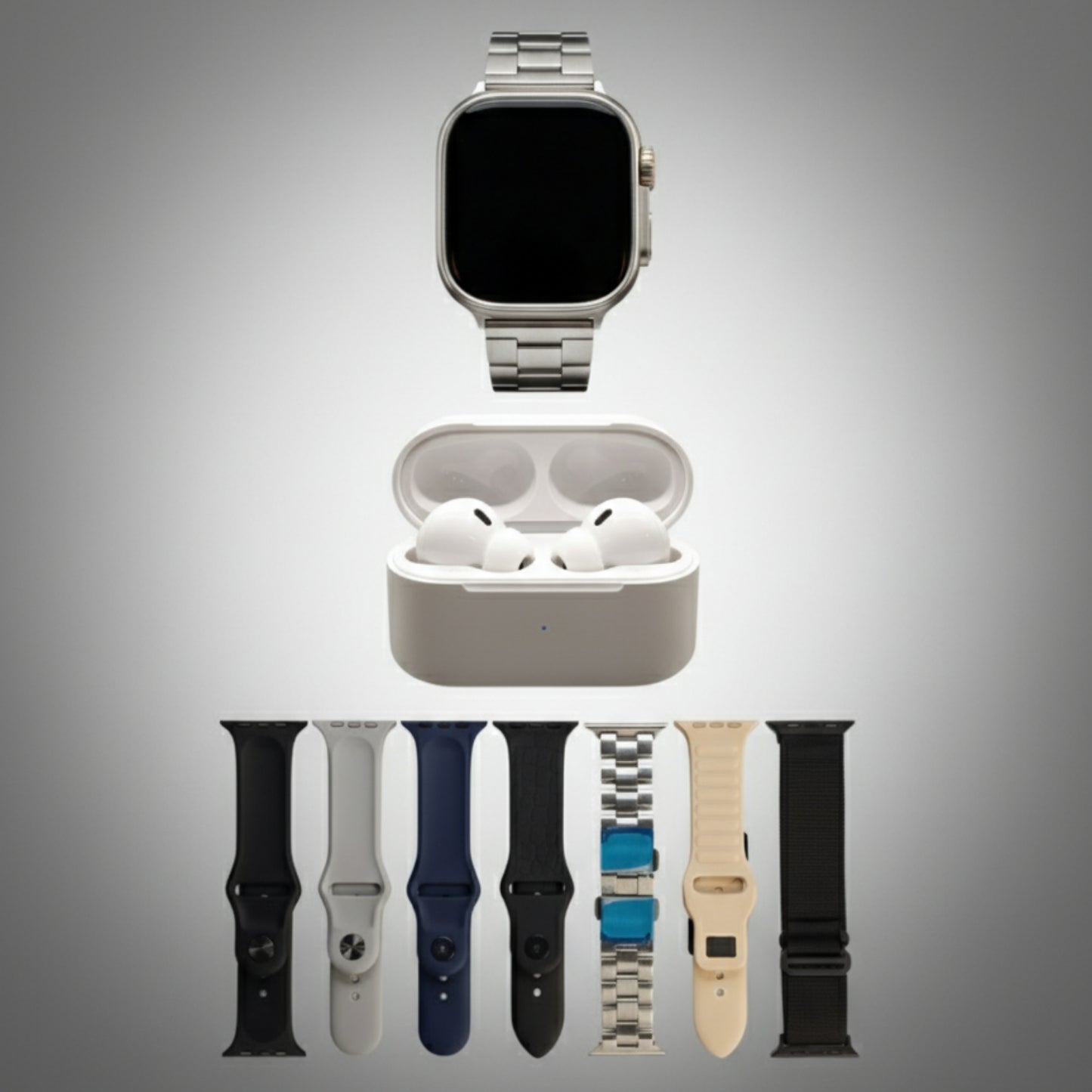 MK-S900 Smartwatch – AMOLED Display with 7 Straps & Earbuds