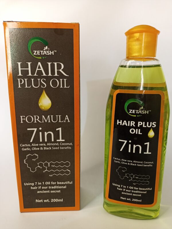 Zetash Hair Plus Oil 7-in-1 Formula - Nourishing Hair Growth Oil with Cactus, Aloe Vera, Almond, Coconut, Garlic, Olive & Black Seed, 200ml